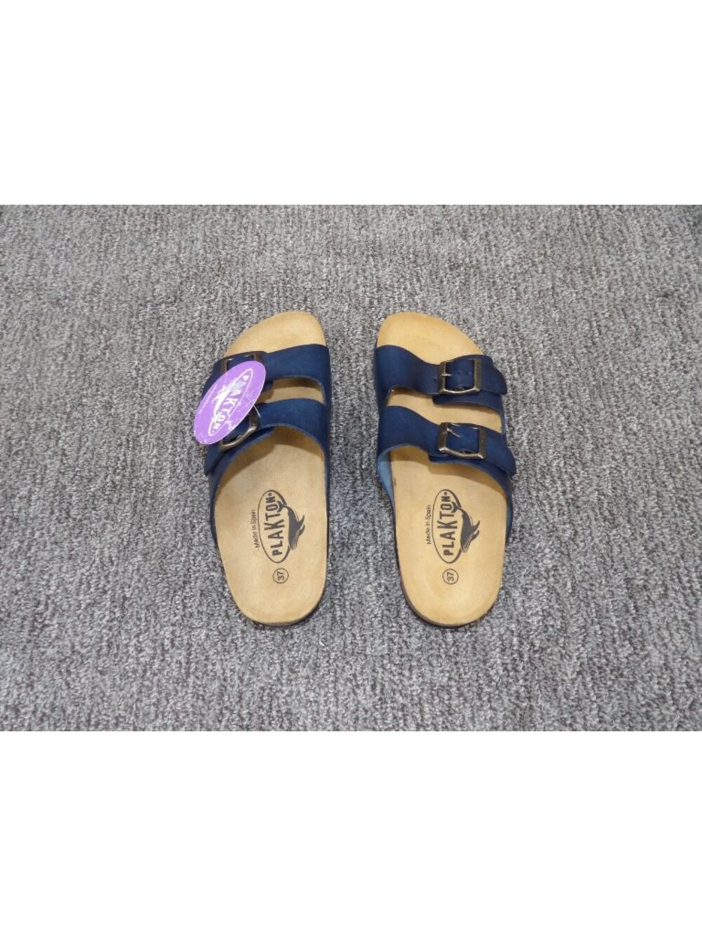 Plakton Women's Double-Buckle Navy Sandals Size 6  EU 37 Cork Sole & Arch Suppor